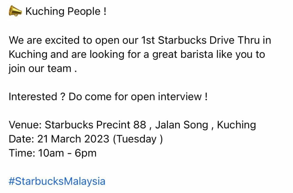 Starbucks Drive Thru Pertama Di Kuching, Bakal Dibuka Tidak Lama Lagi