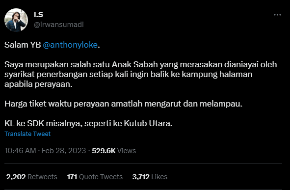 Dah Macam Pergi Oversea, Netizen Merungut Tiket 'One Way' Ke Sabah Sarawak Cecah Ribuan Ringgit