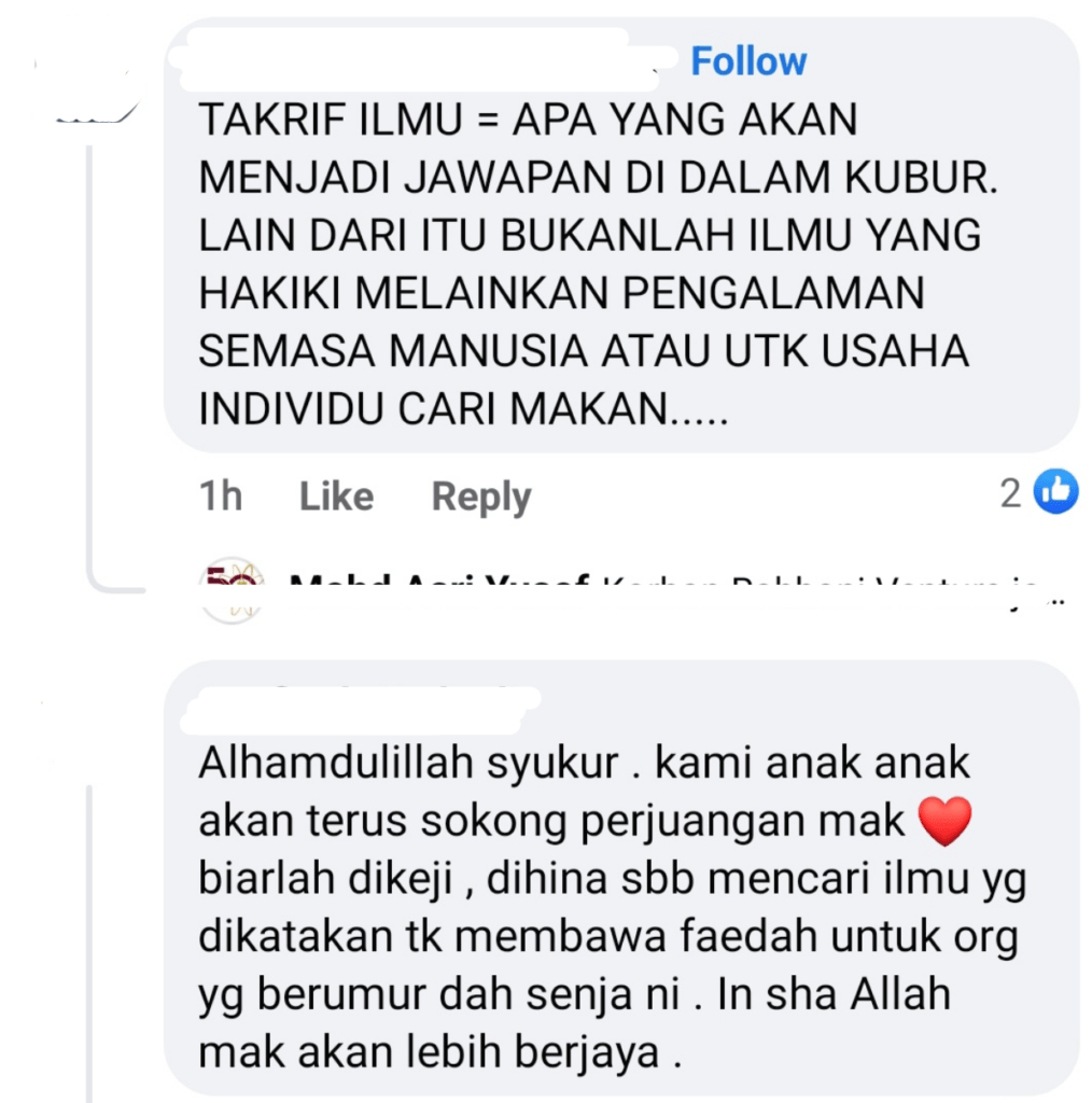 Warga Emas Sambung Degree, Netizen Berpandangan Cetek Suruh Fokus 'Ilmu Akhirat'