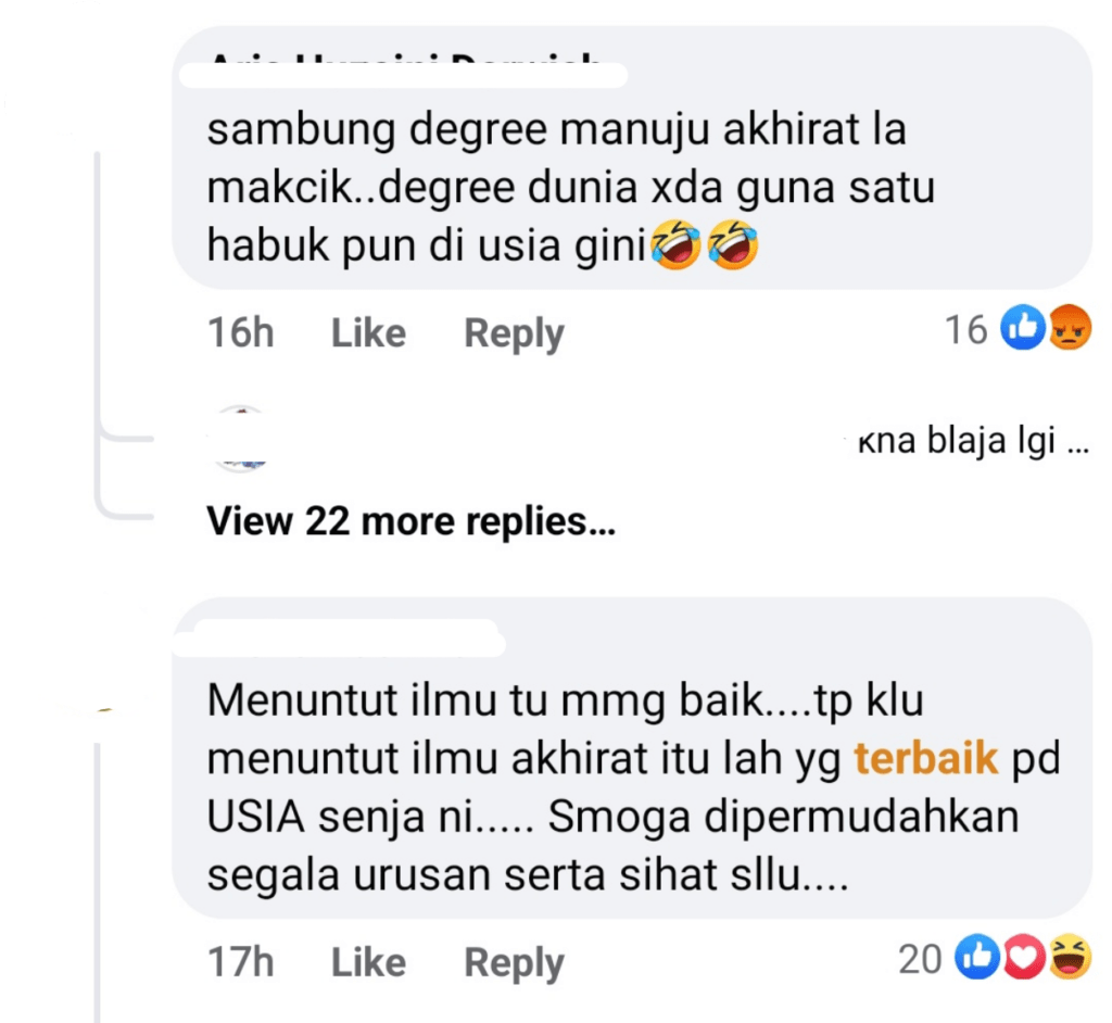 Warga Emas Sambung Degree, Netizen Berpandangan Cetek Suruh Fokus 'Ilmu Akhirat'
