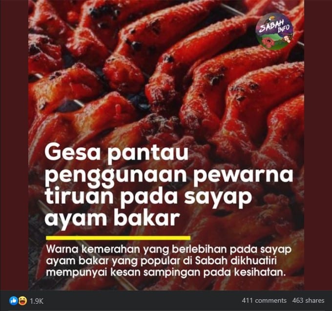 Ada Kesan Sampingan, Netizen Gesa Pantau Penggunaan Pewarna Pada Sayap Ayam Di Sabah