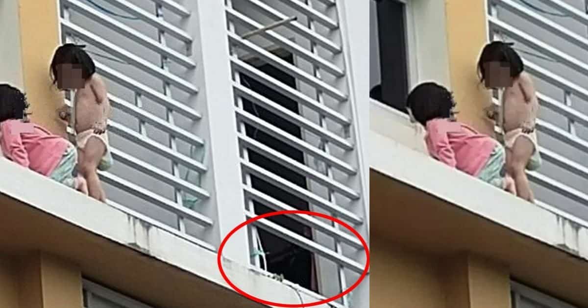 Selamba Main Di Balkoni, Netizen Kecut Perut Lihat Kanak-kanak Merangkak Panjat Tingkap Di Sibu