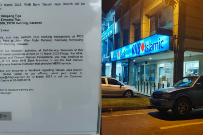 Selepas Lebih 20 Tahun Beroperasi, Cawangan RHB Hentikan Operasi Di Tabuan Jaya