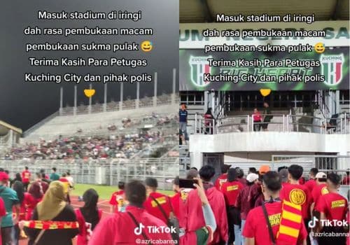Tetap Hormat Walau Kalah, Penyokong Kuching City FC Sambut Penyokong Selangor FC Dengan Meriah
