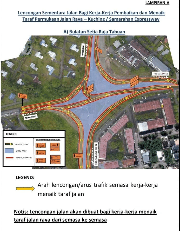 Guna Jalan Alternatif, Lencongan Di Bulatan Stutong Ditutup Selama Seminggu