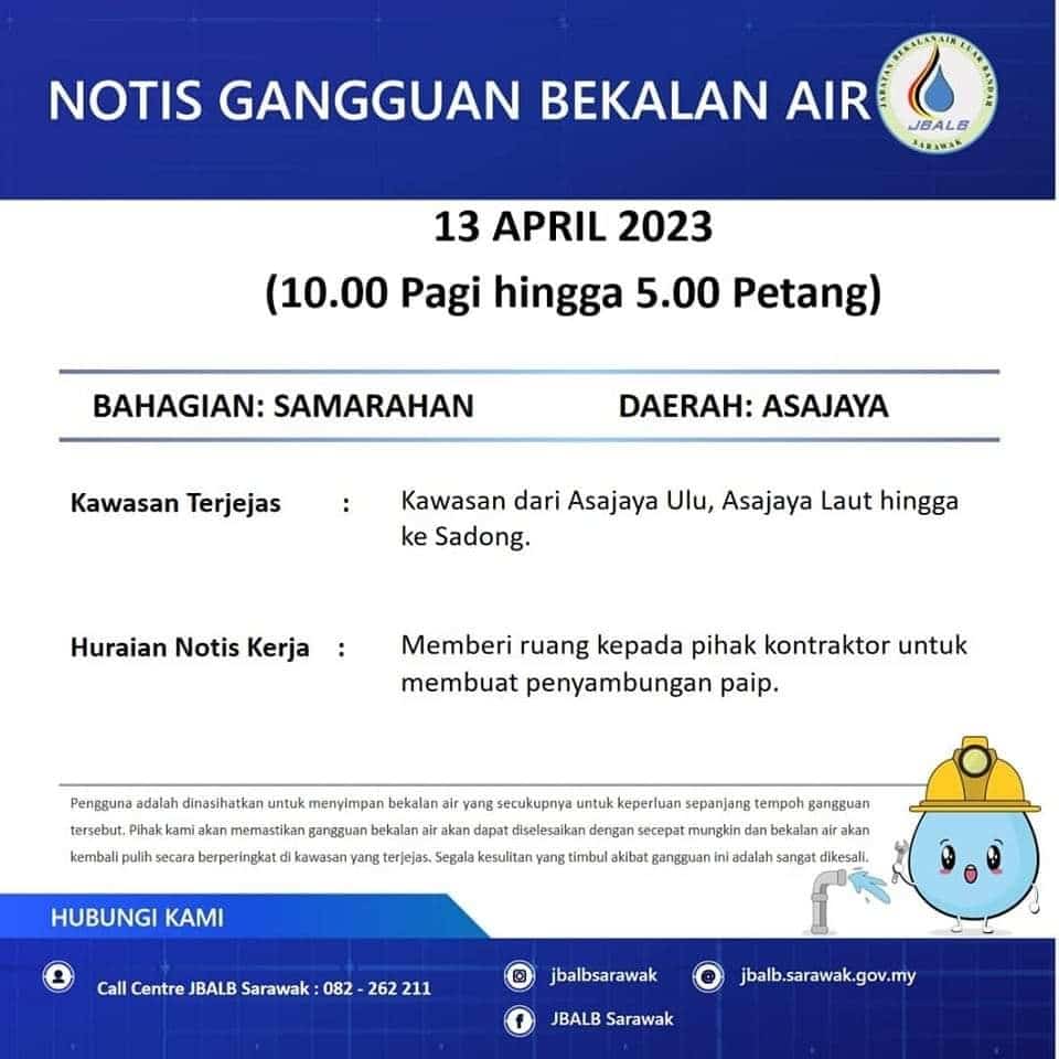 Penduduk Seluruh Kawasan Asajaya Bakal Alami Gangguan Air Hari Ini