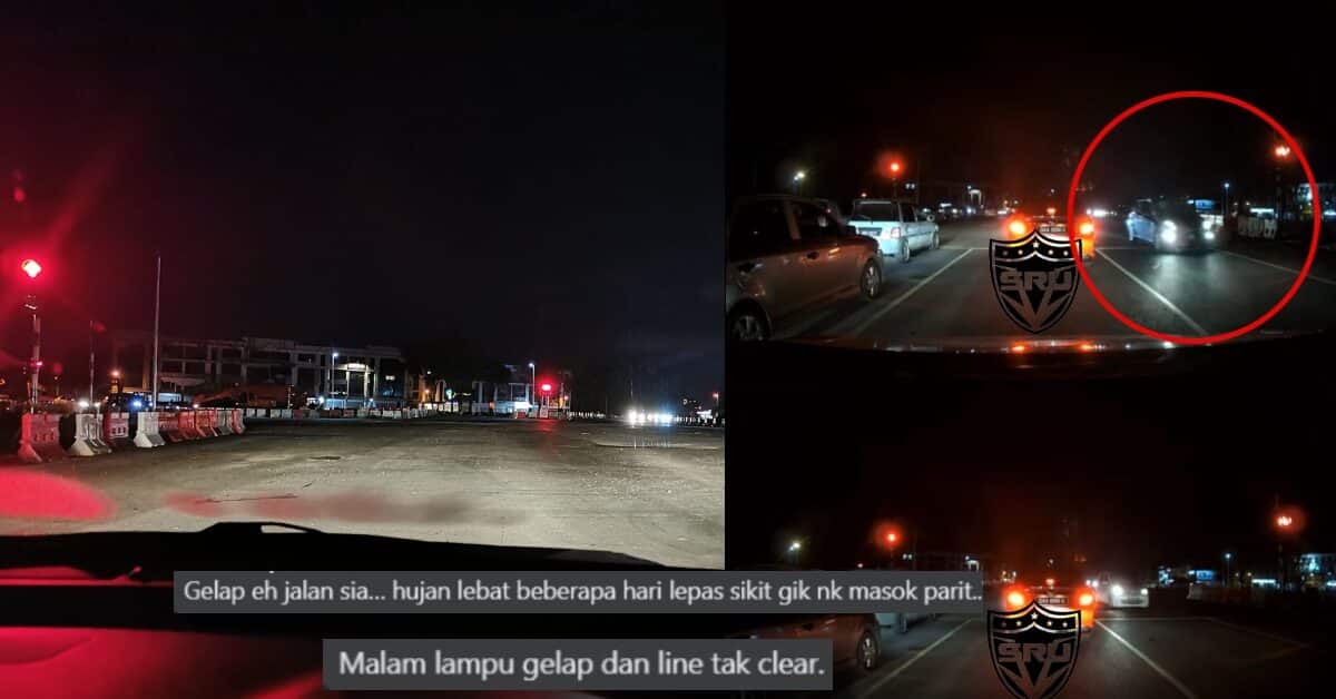 Garisan Jalan Tidak Jelas Dan Gelap Di Trafik Stutong, Punca Kenderaan Tersilap Lawan Arus