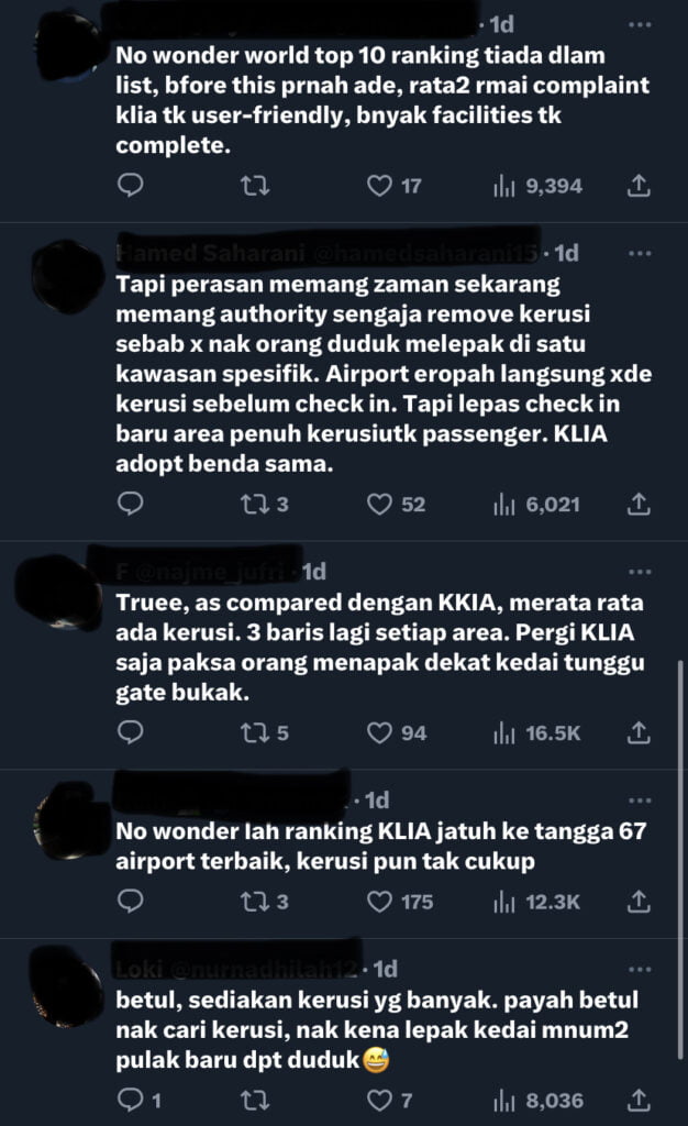 KLIA Tak 'User-Friendly', Mohon Tambah Kerusi