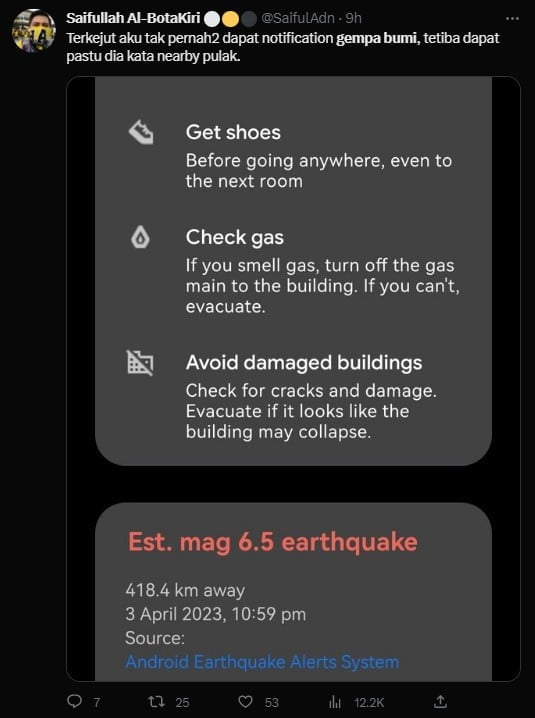 Gempa Bumi Kuat Landa Utara Sumatera, Gegaran Turut Dirasai Di Malaysia