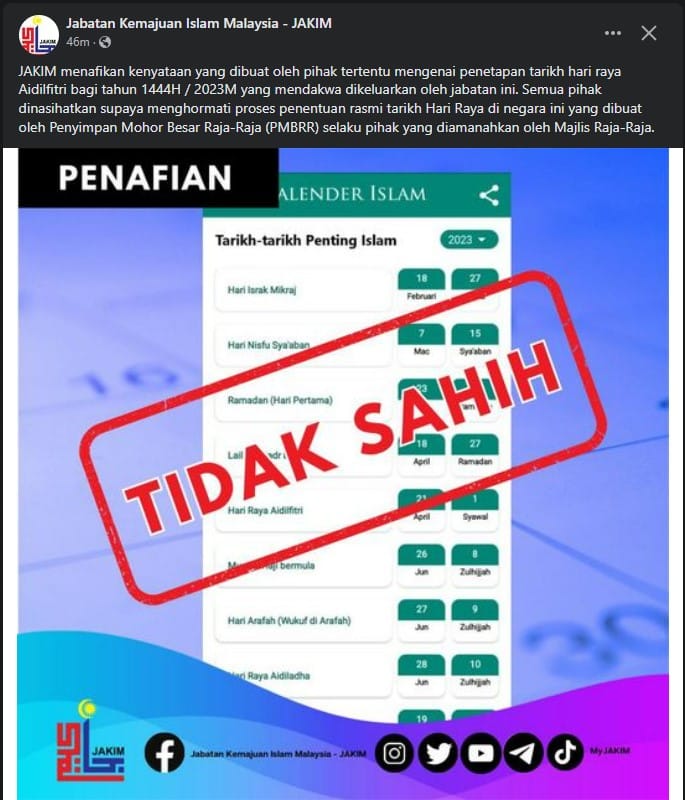 Netizen Jangka 'Raya Mengejut' Lagi Tahun Ini, JAKIM Minta Untuk Tidak Sebar Info Tidak Sahih