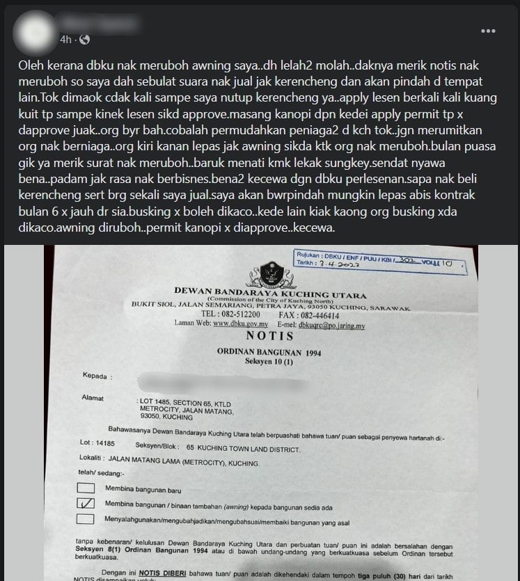 Diberi Notis Roboh Binaan Tambahan, Kedai Makan Popular Di Metrocity Luah Kesal Terhadap DBKU
