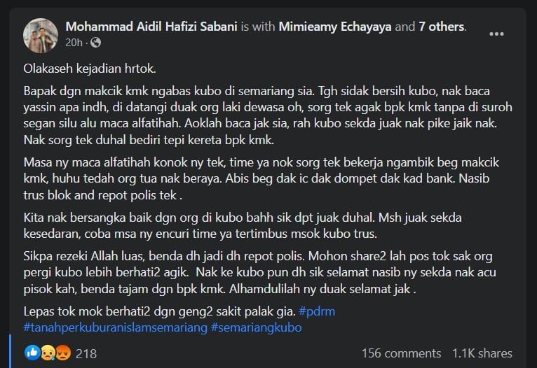 Barangan Dicuri Semasa Ziarah Kubur Semariang, Lelaki Ini Beri Amaran Supaya Berhati-Hati