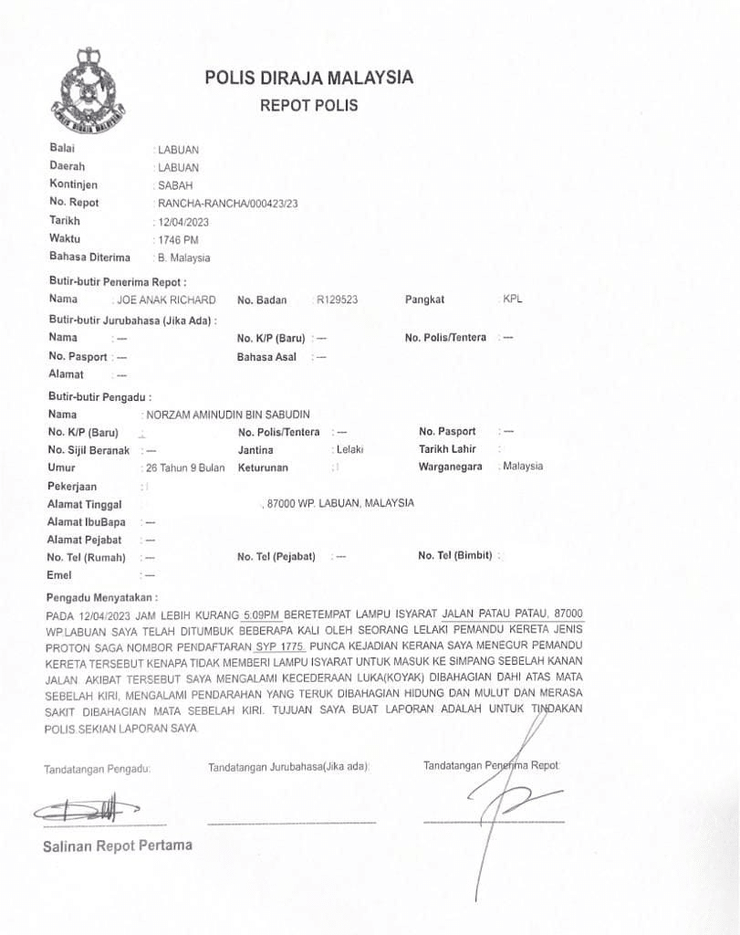 Gara-Gara Tegur Tak Bagi Signal, Lelaki Ditumbuk Hingga Cedera Oleh Pemandu Saga Di Labuan