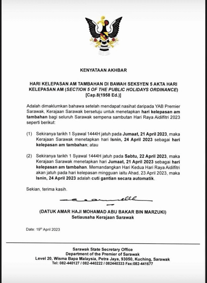 TERKINI: Abang Jo Setuju Beri Hari Kelepasan Am Tambahan Sempena Aidilfitri