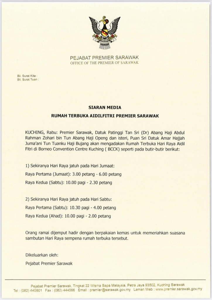 Dua Hari Berturut-Turut, Abang Jo Anjur Rumah Terbuka Di BCCK Buat Semua Warga Sarawak