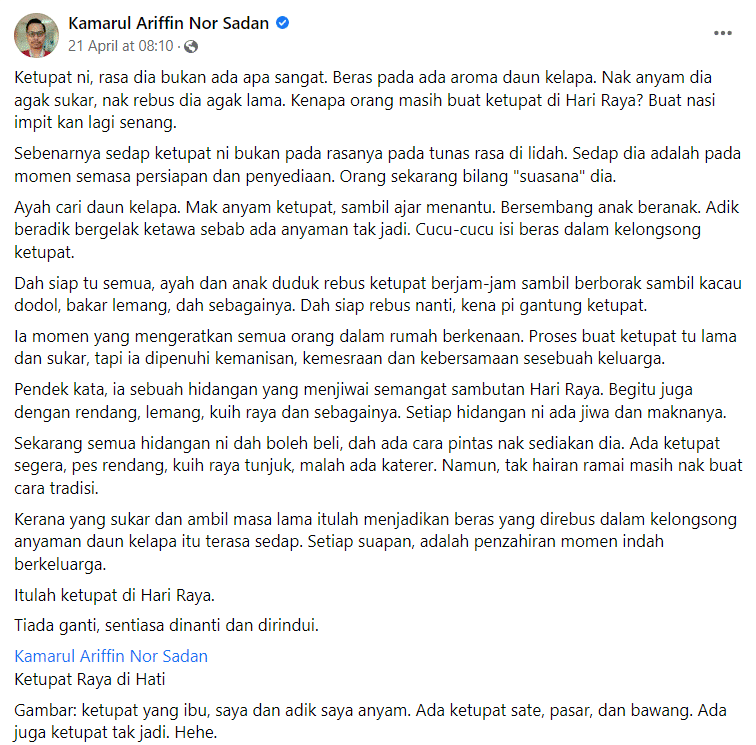 'Kenapa Orang Masih Buat Ketupat Masa Raya', Persoalan Lelaki Ini Raih Perhatian Netizen