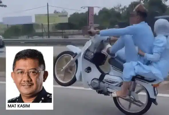Padah Buat Aksi Wheelie, Pasangan Suami Isteri Bawah Umur Ini Berjaya Ditangkap Polis