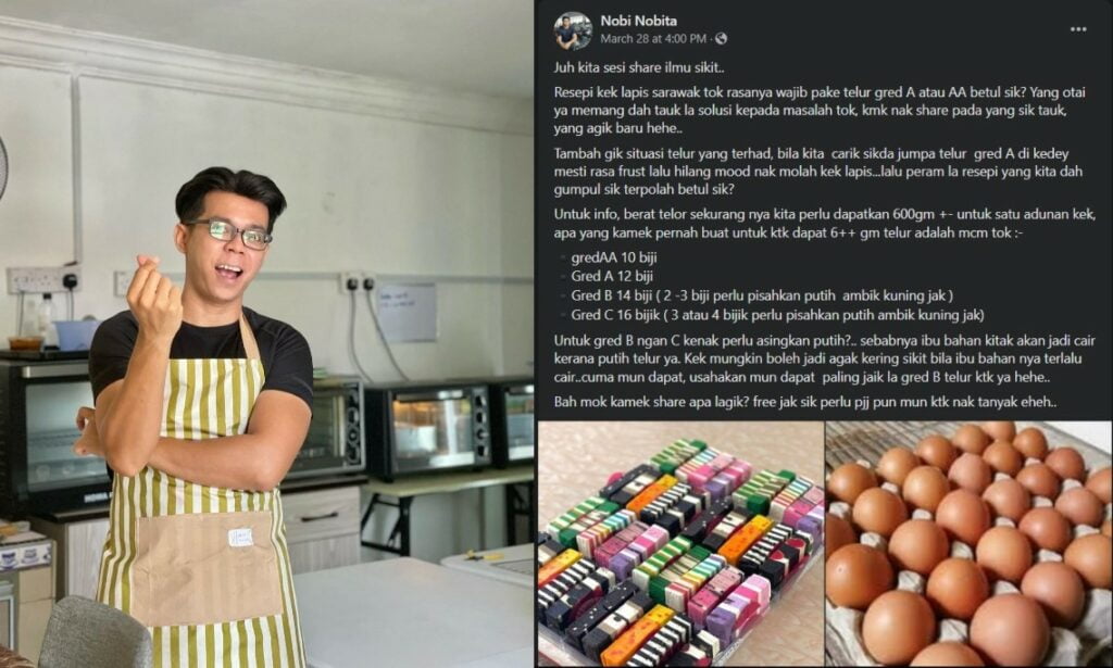 Harus Guna Telur Gred A Atau AA, Lelaki Ini Kongsi Tips Untuk Hasilkan Kek Lapis Sedap