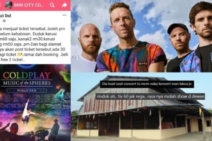 'Buat Konsert Di Dewan Kampung Kot', Netizen Dekah Scammer Miri Jual Tiket Coldplay Hanya RM60