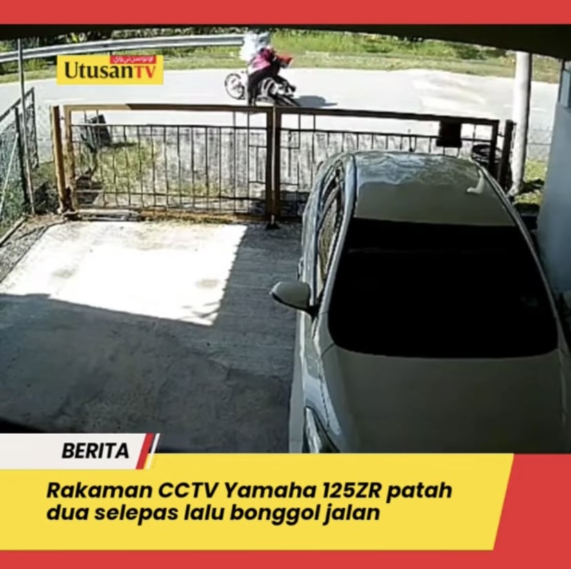 Motor 125ZR Terpatah Dua, Lepas Langgar Bonggol