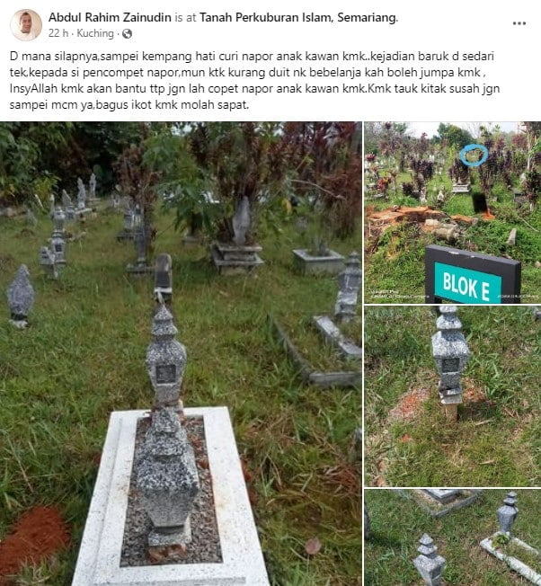 Tergamak Curi 'Napor' Kubur, Warga Kuching Berang Dengan Tindakan Pelaku