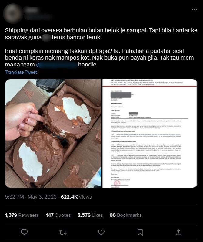 Bila Hantar Ke Sarawak Terus Hancur Teruk, Individu Ini Luah Kesal Terhadap Servis Kurier Yang Cuai