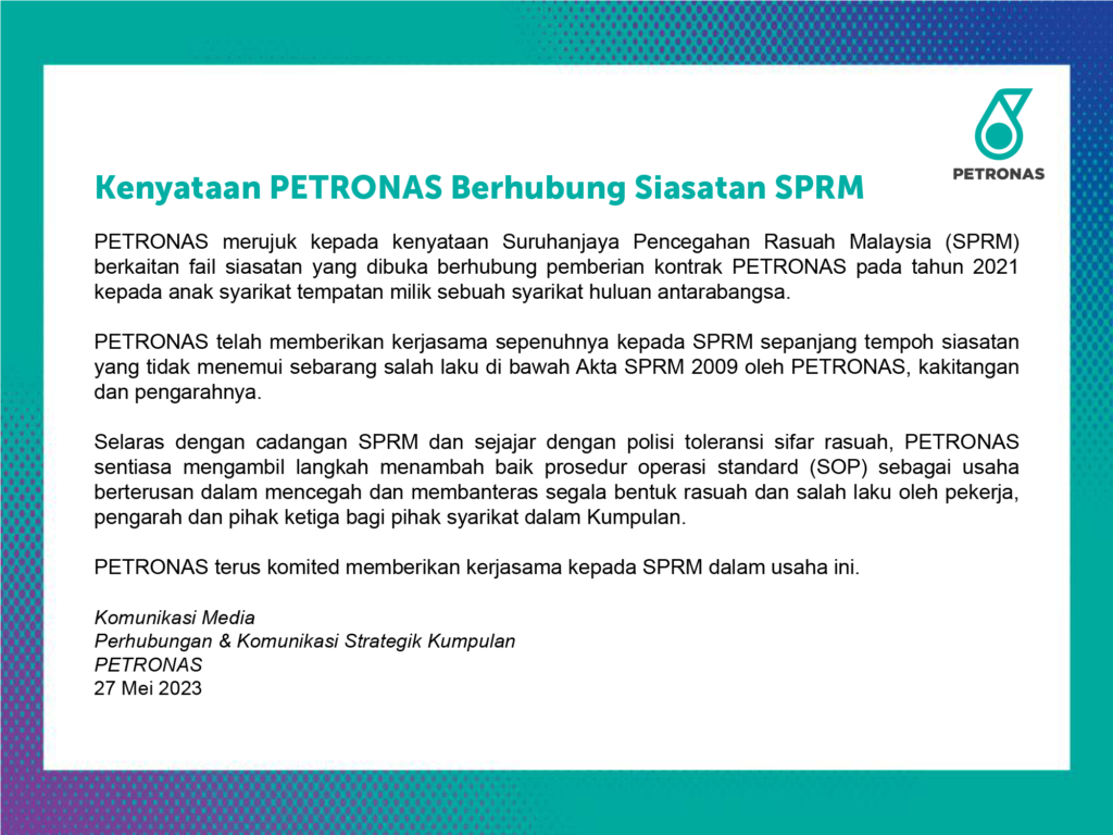 Petronas: Tiada Kesalahan Ditemui SPRM Dalam Siasatan Penyampaian Kontrak 2021