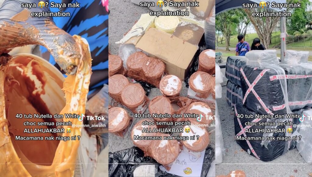 40 Tub Nutella Pecah, Peniaga Datang Berjual Stadium Kuching Sedih Lihat Pihak Penerbangan 'Handle' Barang
