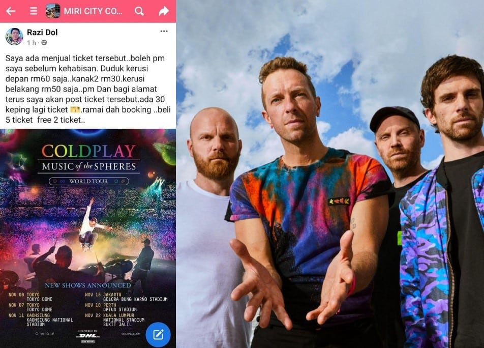 'Buat Konsert Di Dewan Kampung Kot', Netizen Dekah Scammer Miri Jual Tiket Coldplay Hanya RM60