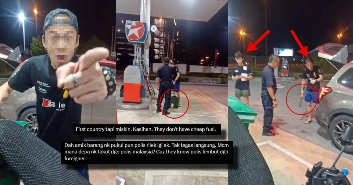Tindakan Berani Abang Grab, 2 Warga Singapura Bengang Ditegur Setelah Kantoi Isi Petrol Dalam Tong