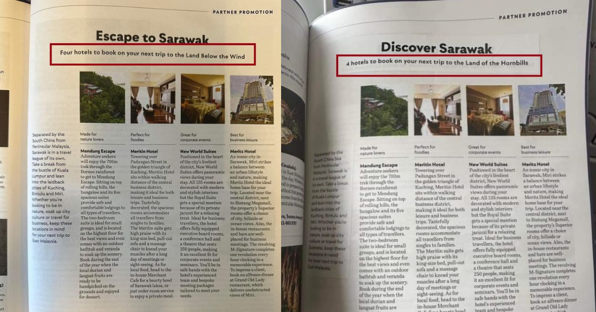 Tular Guna Slogan 'Negeri Bawah Bayu' Untuk Sarawak, Majalah Airline Ini Betulkan Kesilapan