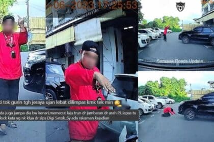 [VIDEO] Siap Sembah Kereta Dan Tunjuk Jari Tengah, Netizen Risau Lihat Lelaki Berbaju Merah Di Kuching