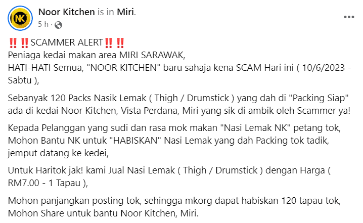 Terima Tempahan 720 Pek Makanan Dari Kem Askar, Peniaga Kecewa Rupanya Ditipu 'Scammer' Di Miri