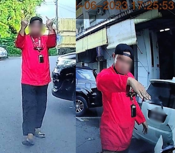 [VIDEO] Siap Sembah Kereta Dan Tunjuk Jari Tengah, Netizen Risau Lihat Lelaki Berbaju Merah Di Kuching
