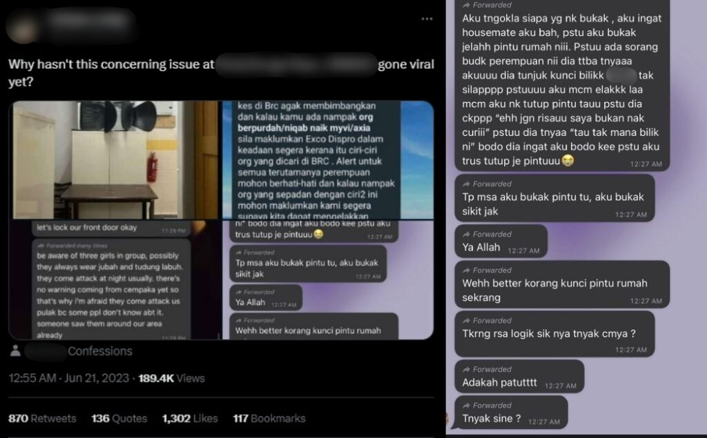 Tular Kolej Di Samarahan Dimasuki 3 Individu Berniqab, Pelajar Berang Tiada Tindakan Diambil