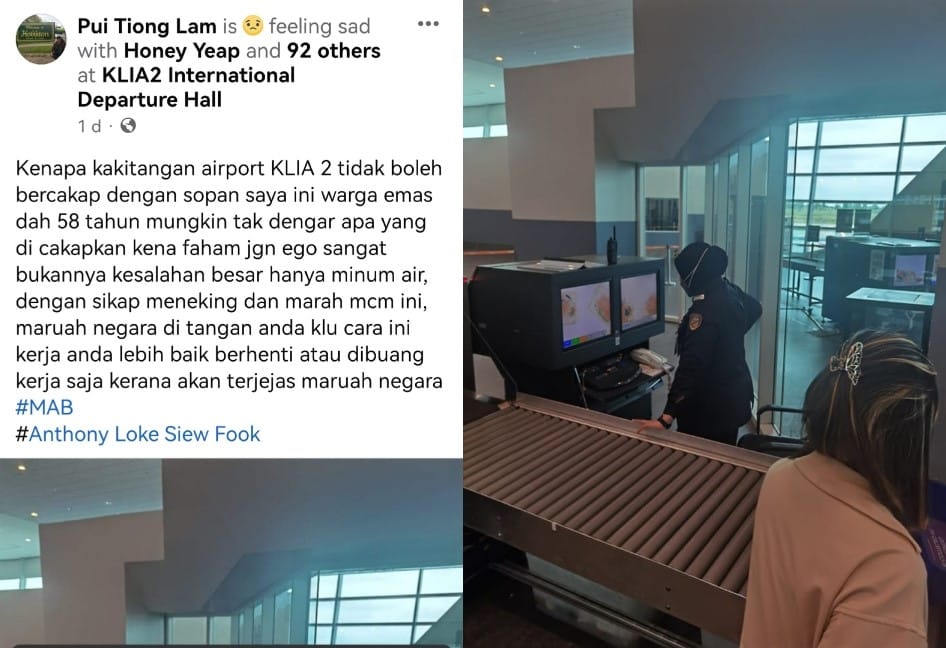 Dakwa Ditengking Kakitangan KLIA2 Gara-Gara Minum Air, Kongsian Individu Ini Raih Perhatian Netizen