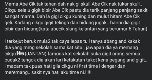 Anak Tak Nak Pergi Sekolah, Bongkar Perangai Keji Guru Lelaki Suka Gigit Bibir Murid