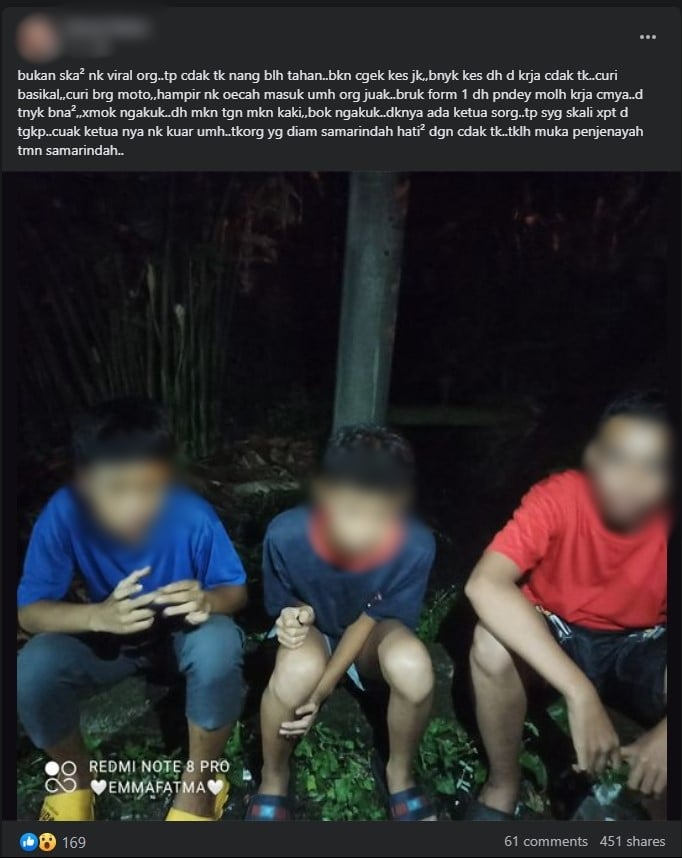 Baru Tingkatan 1 Dah Pandai Buat Banyak Jenayah, 3 Sekawan Berjaya Ditangkap Di Samarindah