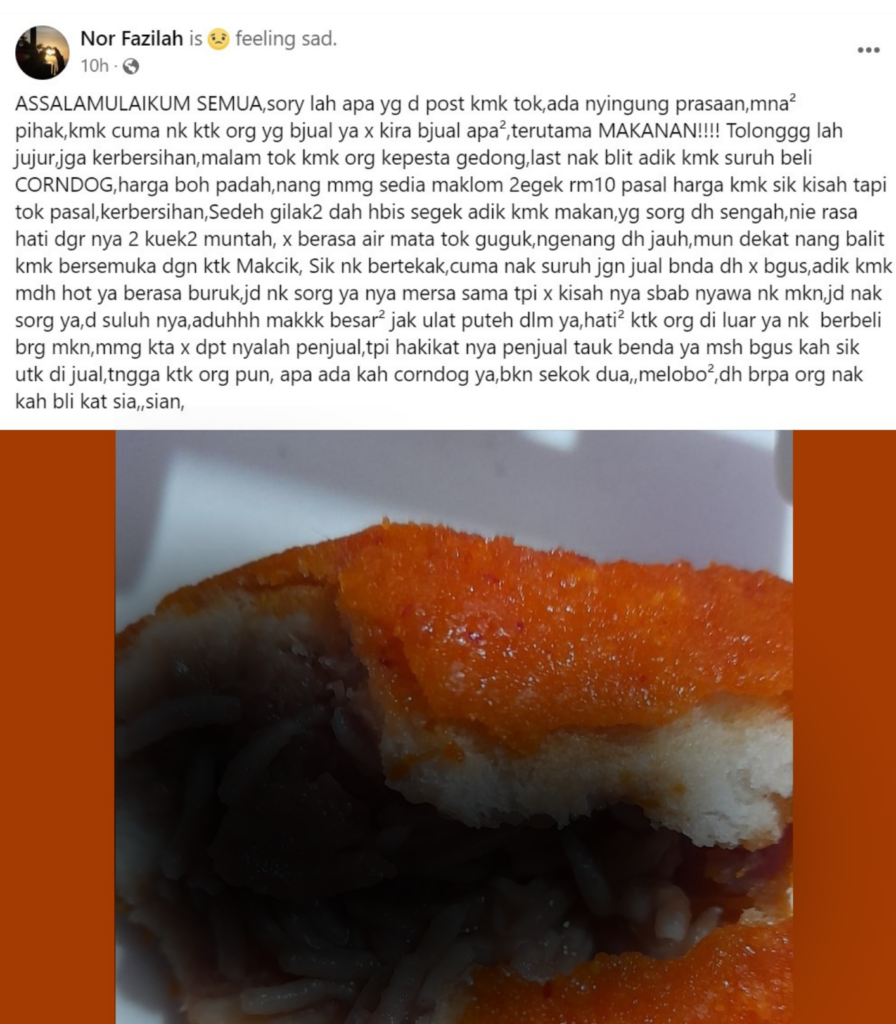 Perkongsian Tular, Pembeli Kecewa Corndog Dibeli Di Pesta Gedong Dipenuhi Ulat