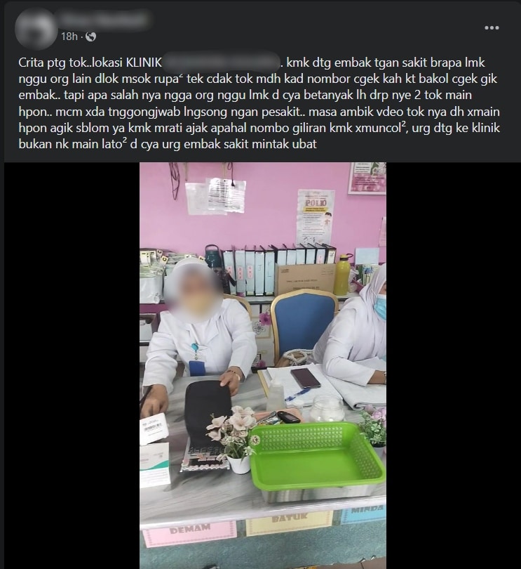 Bengang Tunggu Lama Di Klinik, Individu Dakwa Jururawat Leka Main Phone Di Samarahan
