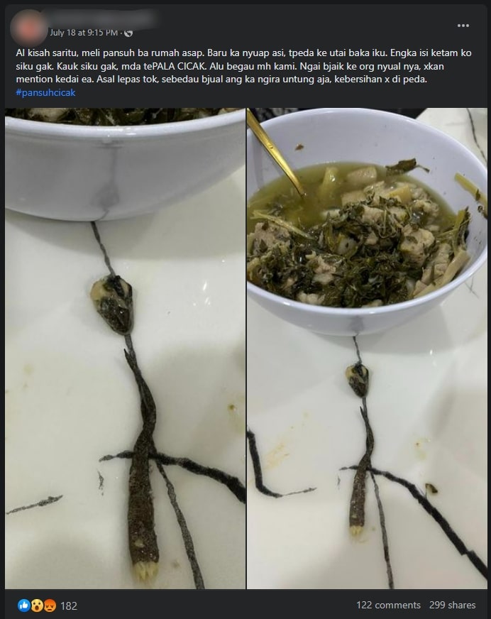 Individu Kembang Tekak Jumpa Kepala Dan Ekor Cicak Dalam Ayam Pansuh Di Sarawak