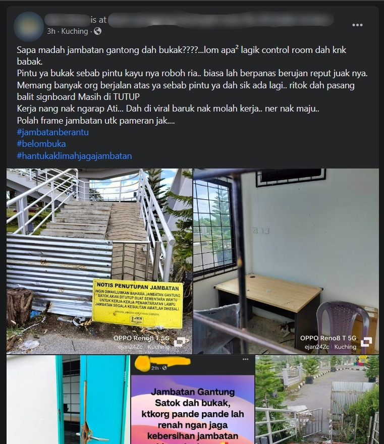 Tular Pembukaan Semula Jambatan Gantung Satok, Individu Ini Dedah Pintu Pagar Diroboh