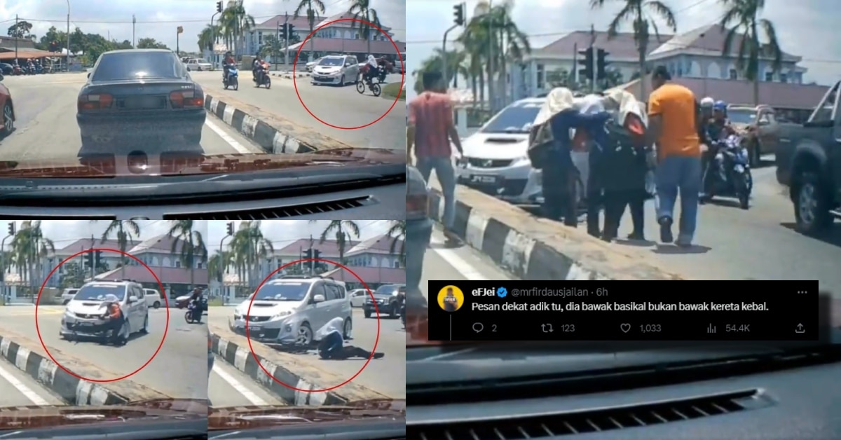 Diseret Alza, Budak Sekolah Naik Basikal Lawan Arus Sempat Dirakam Dashcam Netizen