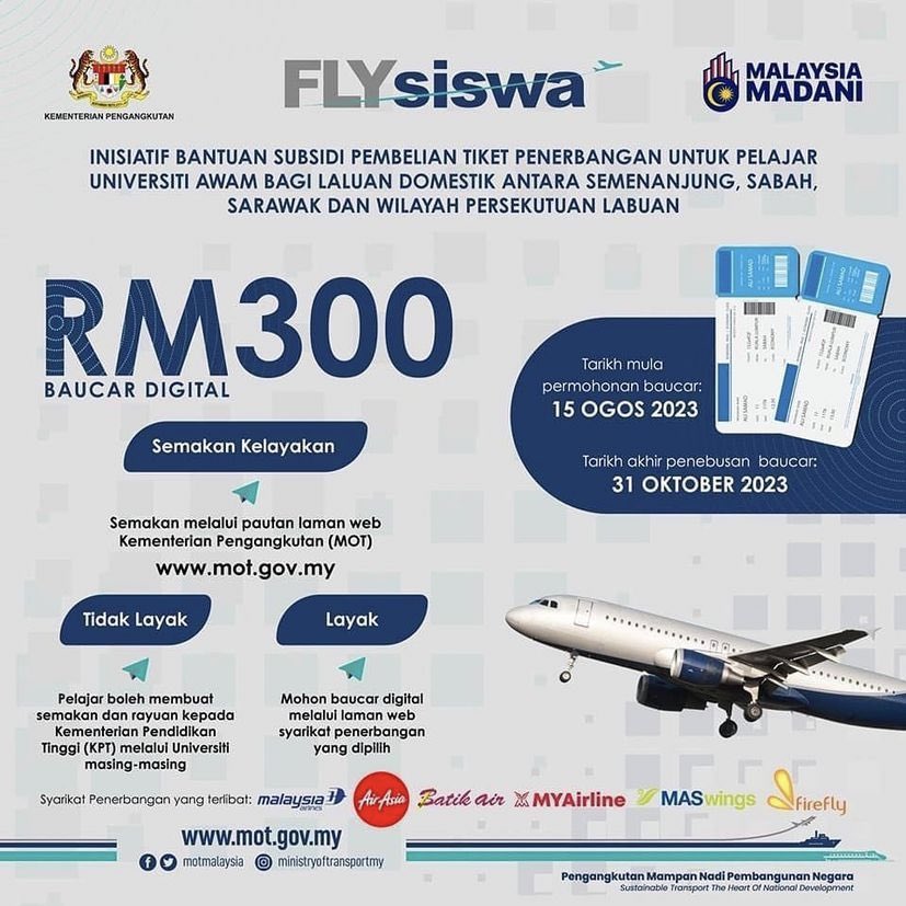Baucar Digital Khas RM300 Untuk Pelajar IPTA Kini Dibuka, Ini Cara-Cara Mohon FlySiswa