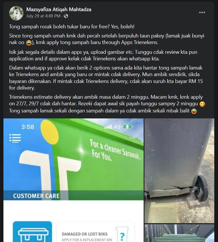 Wanita Ini Kongsi Cara Tukar Tong Sampah Rosak Secara Percuma Melalui Aplikasi