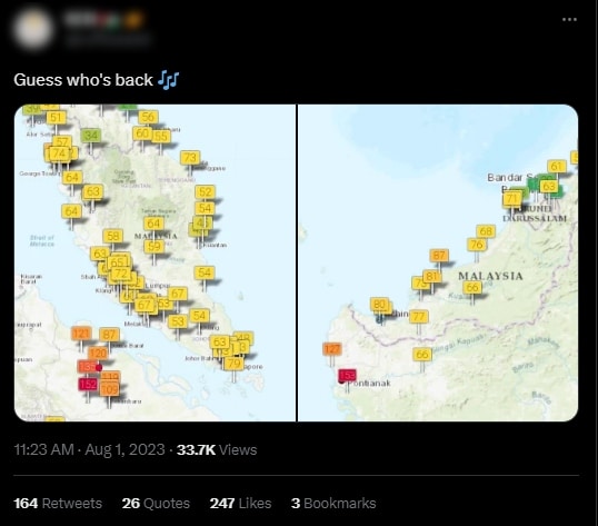 Netizen Risau Jerebu Kembali, Kuching Catat Antara Kedudukan Teratas Pencemaran Udara Di Dunia Hari Ini