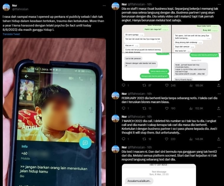 Lagi Kes Stalker Psiko, Wanita Ini Dedah Dirinya Diganggu Bekas Pekerjanya Sendiri Lebih Setahun