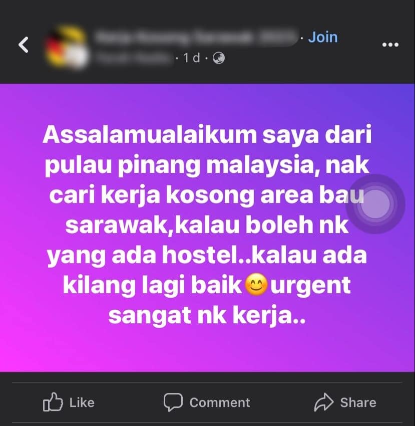 Niat Mahu Cari Kerja Di Sarawak, Wanita Ini Terkilan Cara Jawab Kasar Netizen Sarawak