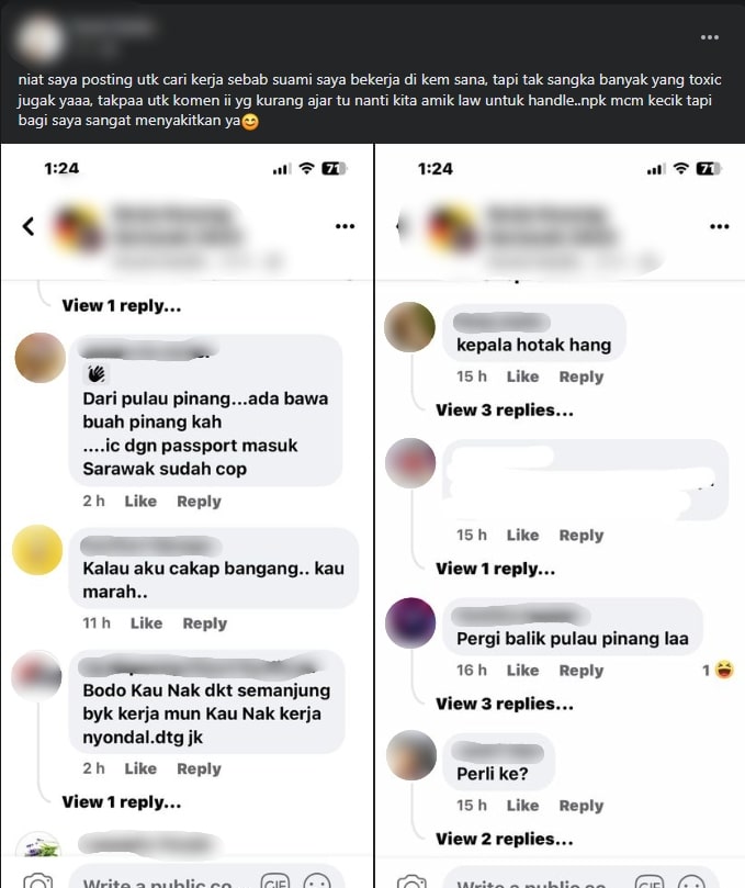 Niat Mahu Cari Kerja Di Sarawak, Wanita Ini Terkilan Cara Jawab Kasar Netizen Sarawak