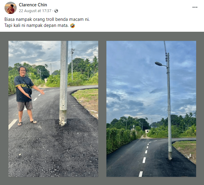 'Hanya Di Sarawak', Tiang Elektrik Sempoi Terpacak Tengah Jalan Di Belaga Jadi Bualan Netizen